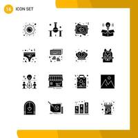 Set of 16 Vector Solid Glyphs on Grid for light bulb science experiment box love Editable Vector Design Elements