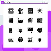 Modern Set of 16 Solid Glyphs and symbols such as buildings world page network connection Editable Vector Design Elements