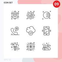 Set of 9 Commercial Outlines pack for layout mobile mobile sync cloud Editable Vector Design Elements