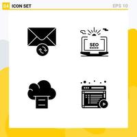 Pack of 4 creative Solid Glyphs of mail document seo configuration article Editable Vector Design Elements
