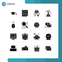 Pictogram Set of 16 Simple Solid Glyphs of computer mouse books tower cellular Editable Vector Design Elements