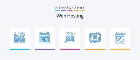 Web Hosting Blue 5 Icon Pack Including tools. support. earth. screen. web. Creative Icons Design vector