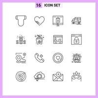 Universal Icon Symbols Group of 16 Modern Outlines of gauge gooods bag delivery shopping Editable Vector Design Elements