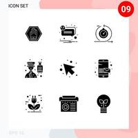 Modern Set of 9 Solid Glyphs and symbols such as professional bell boy smile avatar fast Editable Vector Design Elements