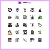 Universal Icon Symbols Group of 25 Modern Filled line Flat Colors of lock travel hand cursor tag location Editable Vector Design Elements