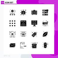 16 Universal Solid Glyphs Set for Web and Mobile Applications device numbers healthbag dial security Editable Vector Design Elements