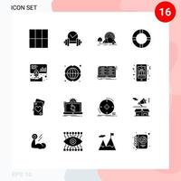 Set of 16 Modern UI Icons Symbols Signs for promote launch landscape data life Editable Vector Design Elements