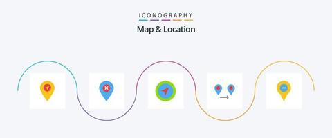 mapa y ubicación plana 5 paquete de iconos que incluye pin. mapa. mapa. ubicación. ubicación vector