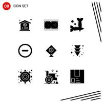 Group of 9 Solid Glyphs Signs and Symbols for arrow kite screw ui basic Editable Vector Design Elements