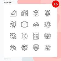 Mobile Interface Outline Set of 16 Pictograms of balloon valentine sub flower heart love Editable Vector Design Elements