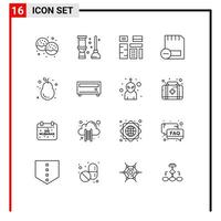 Modern Set of 16 Outlines Pictograph of hardware computers room card native Editable Vector Design Elements