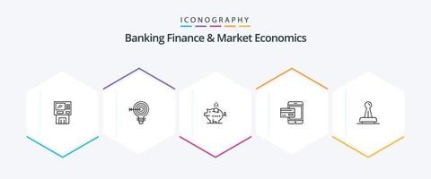 Banking Finance And Market Economics 25 Line icon pack including safe. economy. target. piggybank. bulb vector