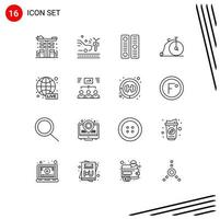 Universal Icon Symbols Group of 16 Modern Outlines of broadcasting transportation crash old file cover Editable Vector Design Elements