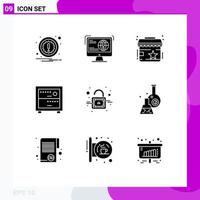 Set of 9 Modern UI Icons Symbols Signs for unlock lock rating work deck Editable Vector Design Elements