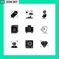 Universal Icon Symbols Group of 9 Modern Solid Glyphs of holiday file search application software Editable Vector Design Elements