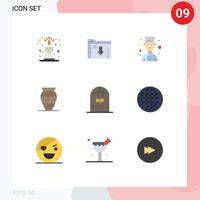 paquete de interfaz de usuario de 9 colores planos básicos de lápida muerte chef grecia emoji elementos de diseño vectorial editables vector