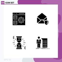4 Universal Solid Glyph Signs Symbols of app hourglass development mail waiting Editable Vector Design Elements