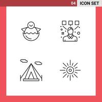 4 User Interface Line Pack of modern Signs and Symbols of egg beach tent baby editor teepee Editable Vector Design Elements