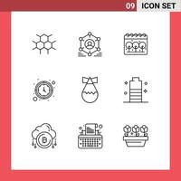 Group of 9 Outlines Signs and Symbols for military watch team wall clock clock Editable Vector Design Elements