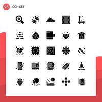 Group of 25 Modern Solid Glyphs Set for electric drawer mountain cabinet tree Editable Vector Design Elements