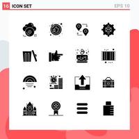 User Interface Pack of 16 Basic Solid Glyphs of ecology help location email communication Editable Vector Design Elements