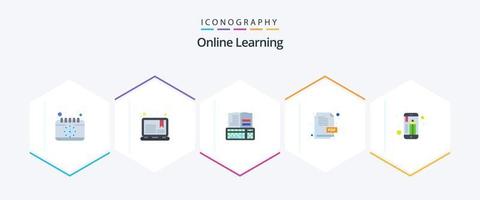 Online Learning 25 Flat icon pack including educational app. file. note. document. online vector