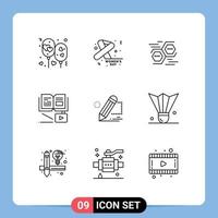 Pack of 9 Modern Outlines Signs and Symbols for Web Print Media such as education knowledge day growth hexagon Editable Vector Design Elements