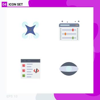 paquete de línea de vector editable de 4 iconos planos simples de tecnología codificación imagen desarrollo de preferencias web elementos de diseño de vector editable