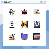 Pictogram Set of 9 Simple Filledline Flat Colors of social media sale cctv service Editable Vector Design Elements