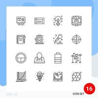 Pictogram Set of 16 Simple Outlines of notebook sketch notebook bulb office computer Editable Vector Design Elements