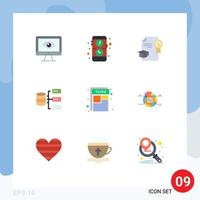 Group of 9 Modern Flat Colors Set for storage servers mobile data graduation Editable Vector Design Elements