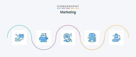 paquete de iconos de marketing azul 5 que incluye . bolsa. investigación. ayy texto vector