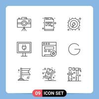 Set of 9 Commercial Outlines pack for seo tv mail internet hydropower Editable Vector Design Elements