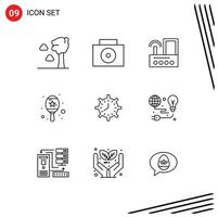 Editable Vector Line Pack of 9 Simple Outlines of timing time wifi deadline music Editable Vector Design Elements