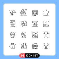 Group of 16 Outlines Signs and Symbols for report page investment low intellect Editable Vector Design Elements