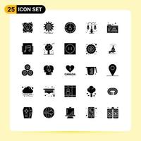 Pack of 25 Modern Solid Glyphs Signs and Symbols for Web Print Media such as folder lump gear light city Editable Vector Design Elements