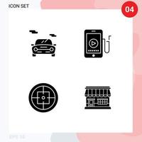 Mobile Interface Solid Glyph Set of 4 Pictograms of auto badge vehicle cell soldier Editable Vector Design Elements