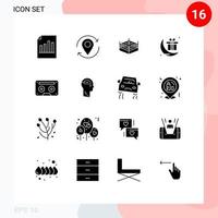 User Interface Pack of 16 Basic Solid Glyphs of analog festival marker celebration wrestling Editable Vector Design Elements