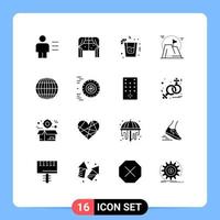 Pack of 16 Modern Solid Glyphs Signs and Symbols for Web Print Media such as global mission window goal achievement Editable Vector Design Elements