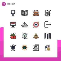 16 símbolos universales de líneas rellenas de color plano de la tienda tienda de citas elementos de diseño de vectores creativos editables de negocios de comercio electrónico