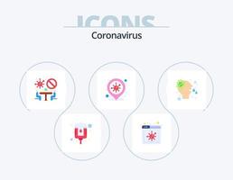 paquete de iconos planos coronavirus 5 diseño de iconos. líquido. alergia. prohibido. lugar de infección covid. ubicación vector