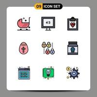 Universal Icon Symbols Group of 9 Modern Filledline Flat Colors of security gdpr cardiogram holidays egg Editable Vector Design Elements