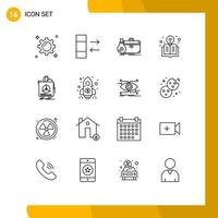 Set of 16 Modern UI Icons Symbols Signs for fragile light bulb business light book Editable Vector Design Elements