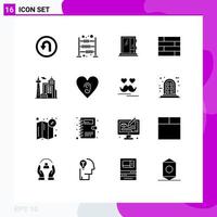 16 Universal Solid Glyphs Set for Web and Mobile Applications building wall door protect repair Editable Vector Design Elements