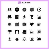 Modern Set of 25 Solid Glyphs Pictograph of music control coin monday discount Editable Vector Design Elements