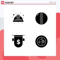 Modern Set of 4 Solid Glyphs and symbols such as day sports ball labour hard ball bank Editable Vector Design Elements