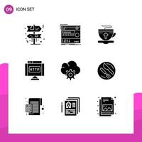 Group of 9 Modern Solid Glyphs Set for control link tea internet domain Editable Vector Design Elements