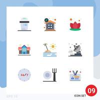 Pictogram Set of 9 Simple Flat Colors of island life lily home friendly Editable Vector Design Elements