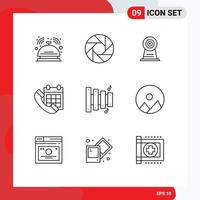 Pictogram Set of 9 Simple Outlines of phone call photo calendar hotel Editable Vector Design Elements