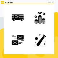 Pack of 4 creative Solid Glyphs of bus marketing vehicle money ball Editable Vector Design Elements